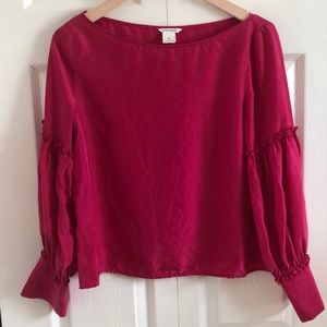 Club Monaco Fushia Boat Neck Longsleeve Silk Top